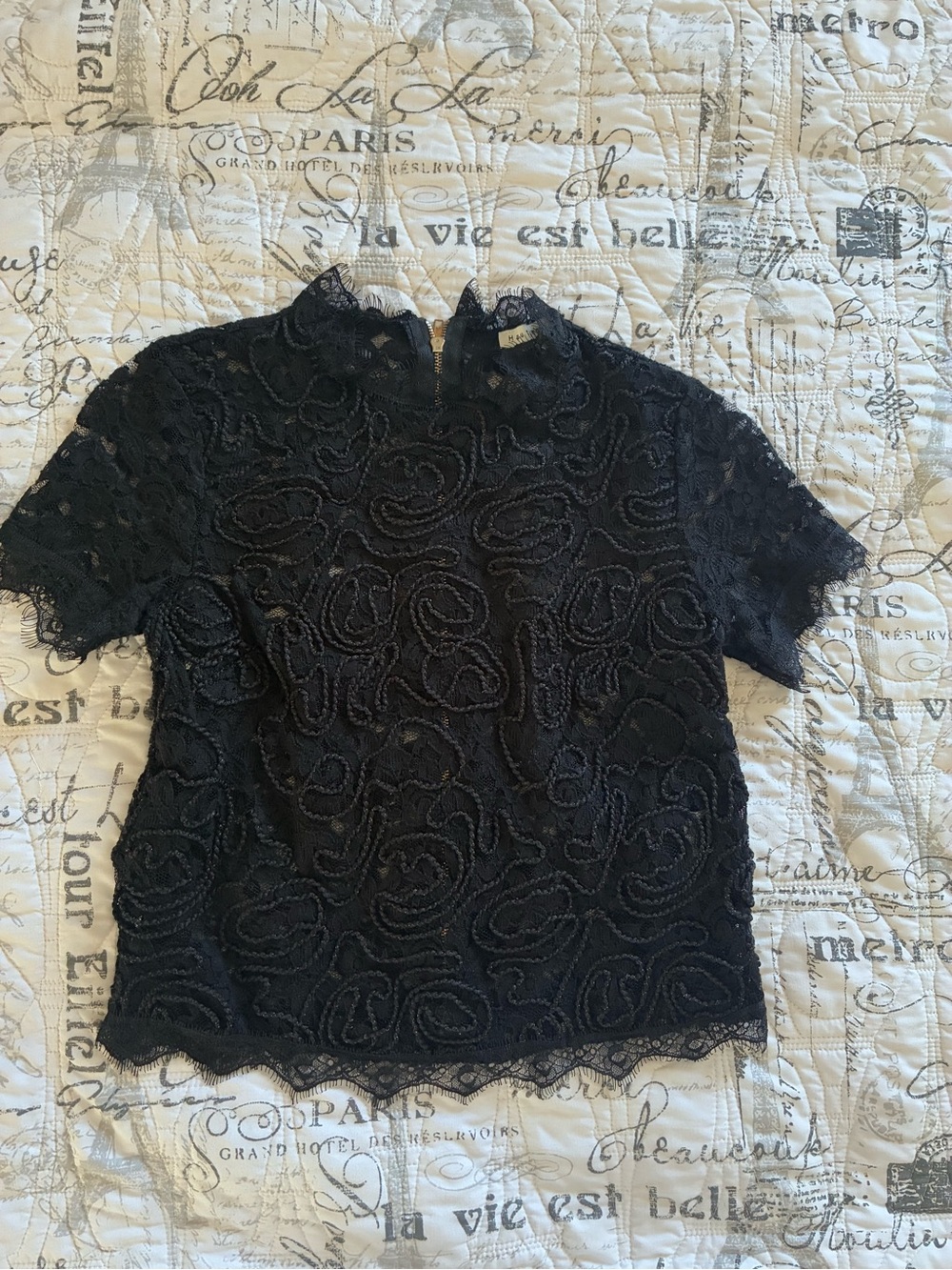 Haute Monde Black Lace Short-Sleeve Blouse